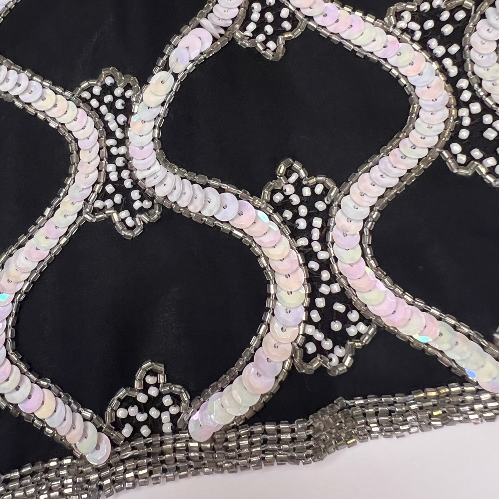 Vintage Beaded Sequin Geometric Blazer - Black, White, Silver, & Irridescent 1X